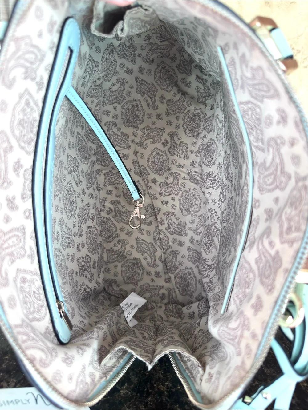 SIMPLY NOELLE ~ Mint Green Patent Sheen Dome Satchel w/Paisley Print Interior